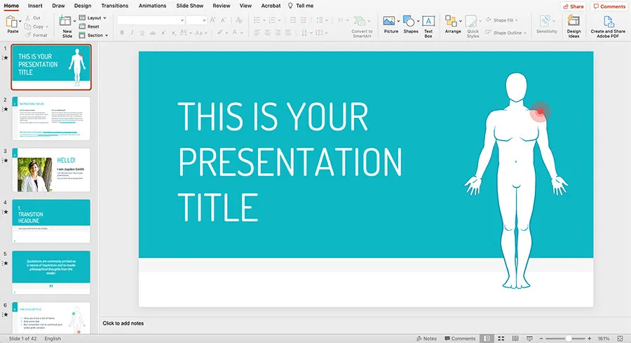 Mẫu PowerPoint với chủ đề y tế đơn giản, sử dụng các biểu tượng y khoa và bố cục rõ ràng, tạo sự dễ hiểu và chuyên nghiệp cho các bài thuyết trình về sức khỏe.