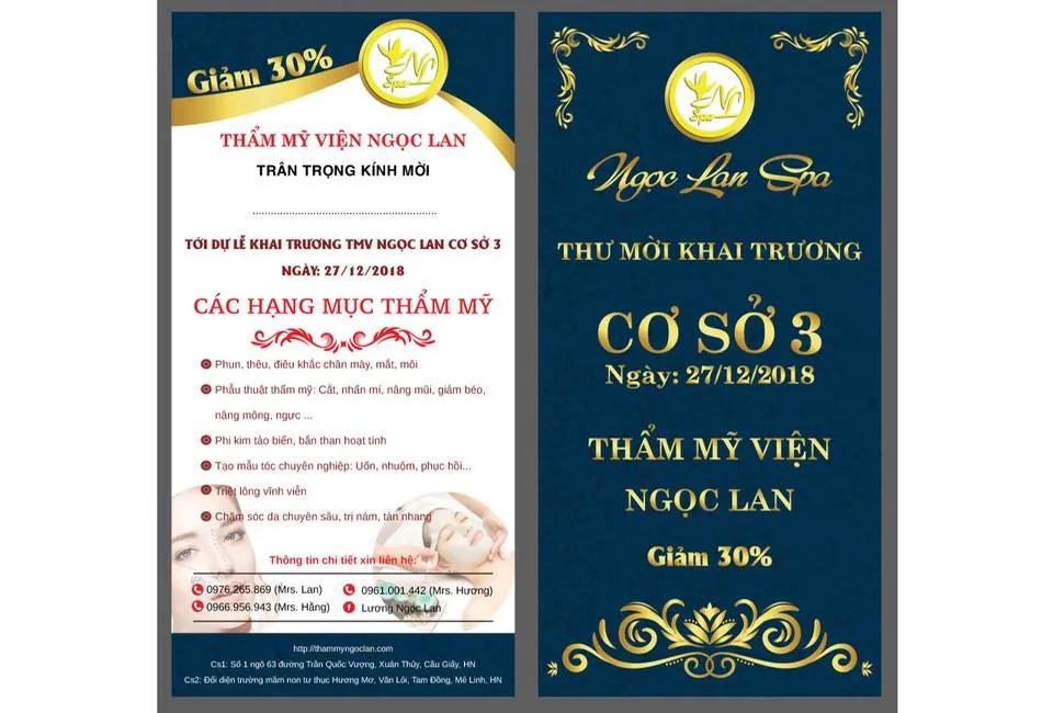 Thiệp mời thẩm mỹ viện Ngọc Lan