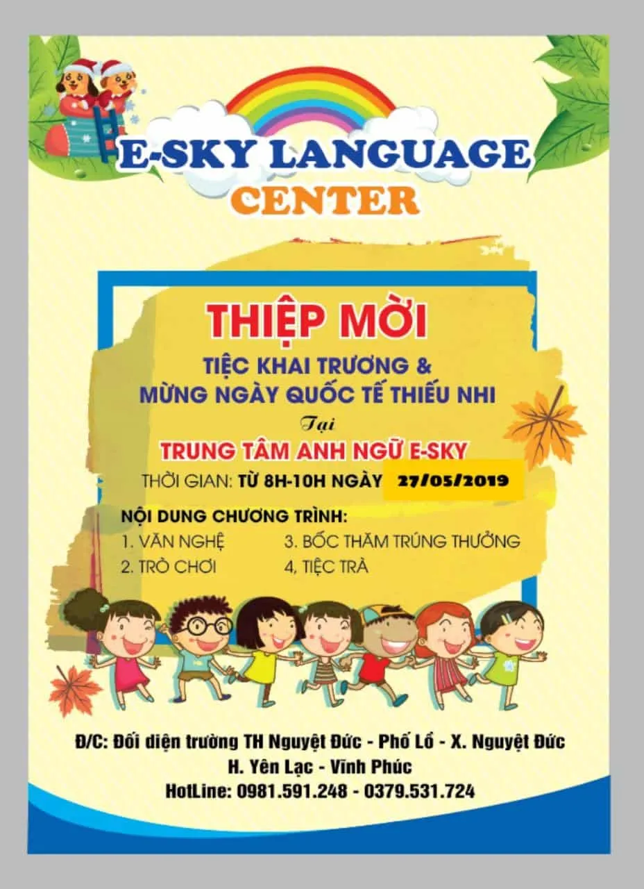 Thiệp mời trung tâm anh ngữ