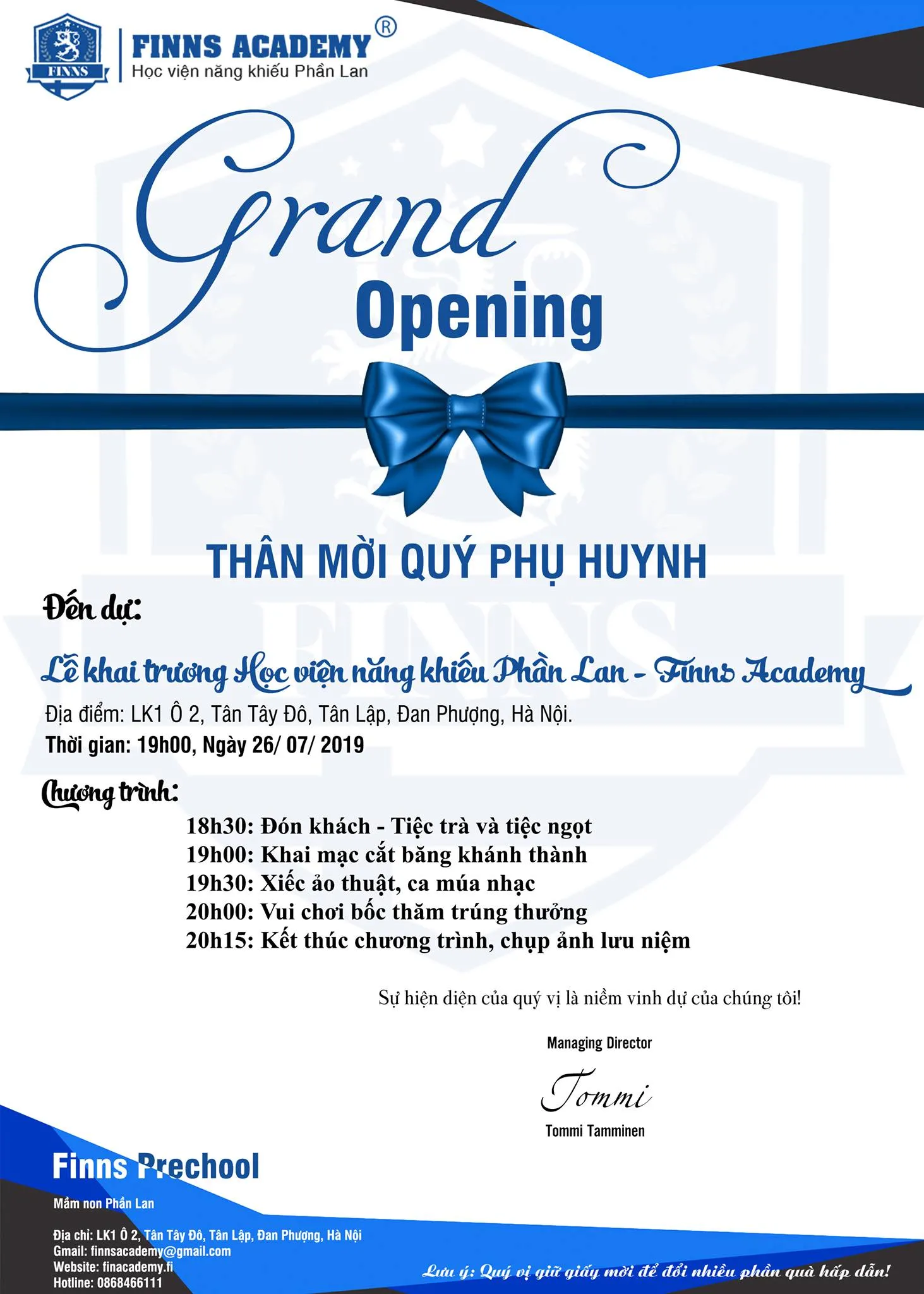 Thiệp mời học viện năng khiếu Phần Lan