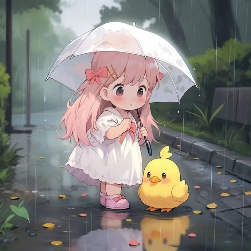 Hình cô gái anime chibi đáng yêu cầm bó hoa