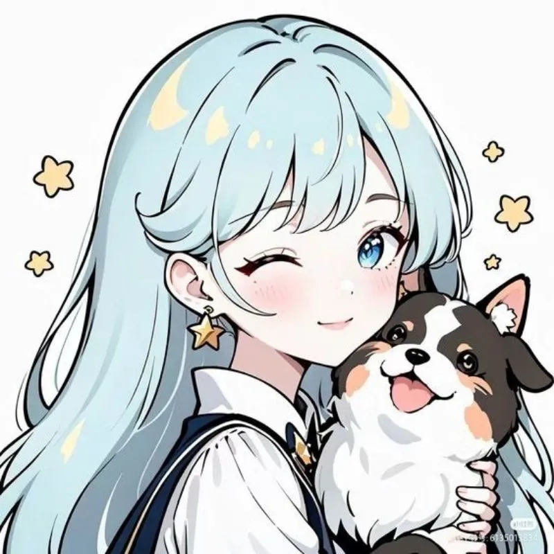 Chibi cô gái anime dễ thương với mái tóc hai bím