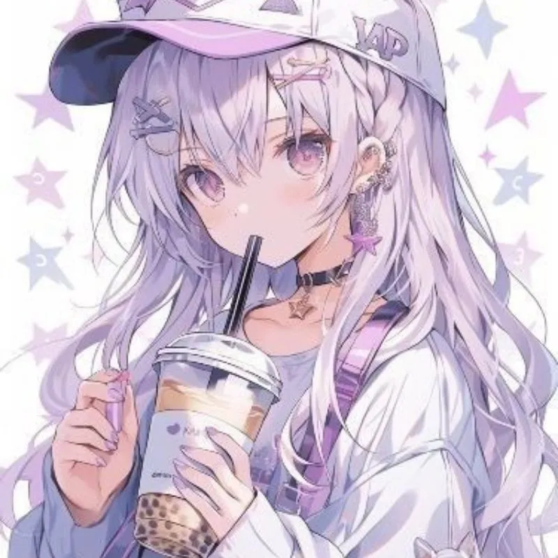 Avatar cô gái chibi cute anime với mái tóc hồng