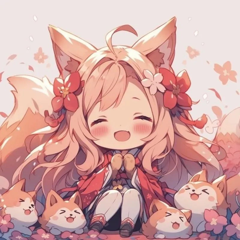 Ảnh cô gái chibi anime dễ thương với nụ cười tỏa nắng