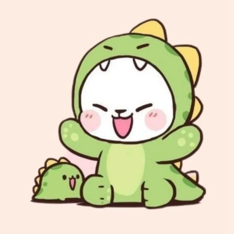 Hình ảnh cô gái chibi cute cùng khủng long bạn bè