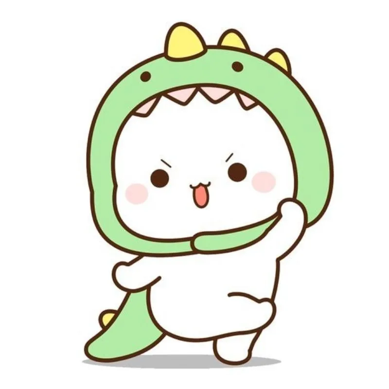 Avatar cô gái chibi dễ thương với khủng long màu xanh lá