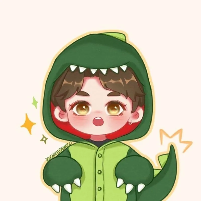 Hình cô gái chibi cute và khủng long chơi đùa