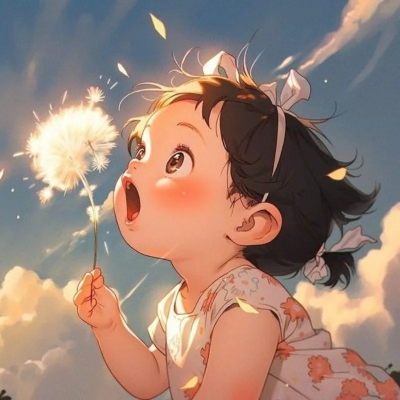 Avatar anime chibi cô gái ngộ nghĩnh ngồi trên gối