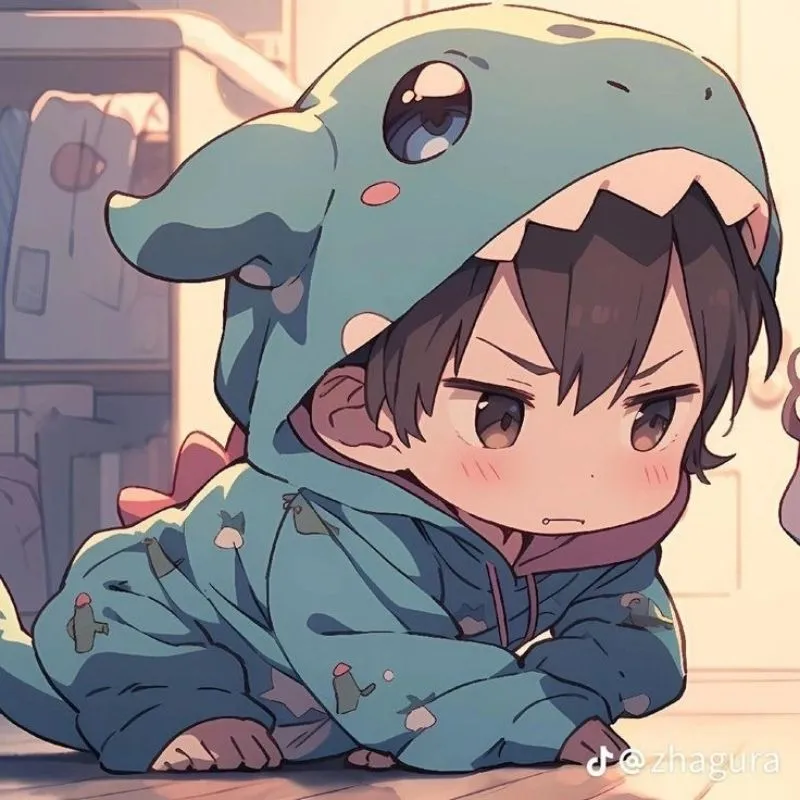 Hình ảnh cô gái chibi cute dạo chơi với khủng long