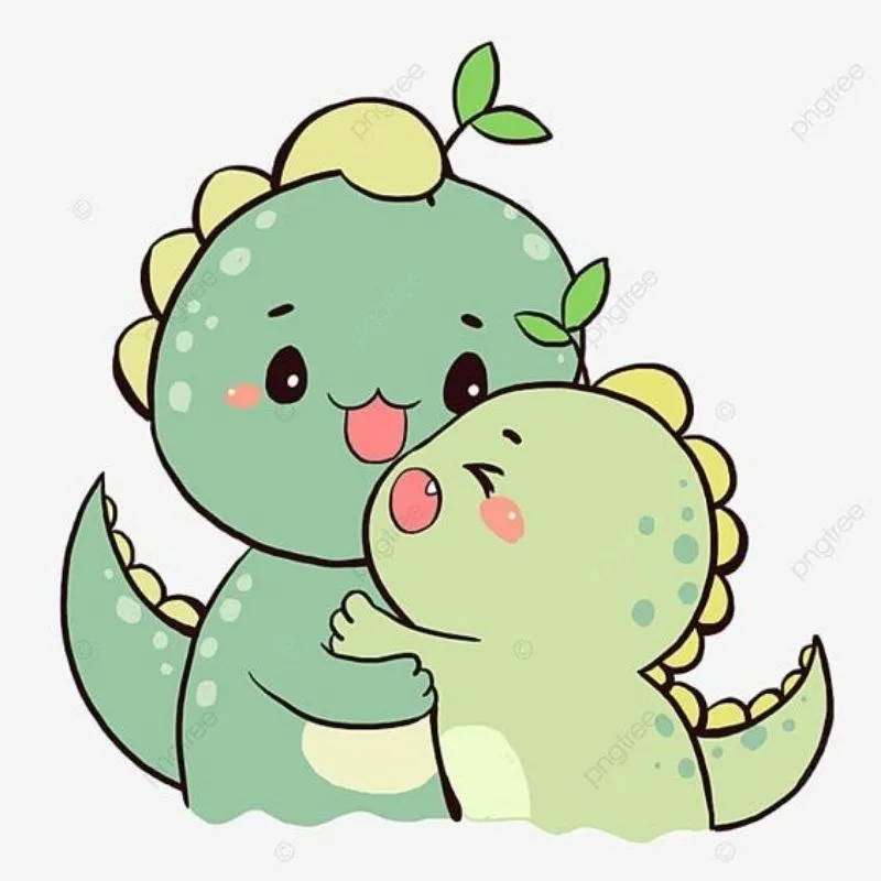 Hình cô gái chibi cute ôm khủng long béo tròn
