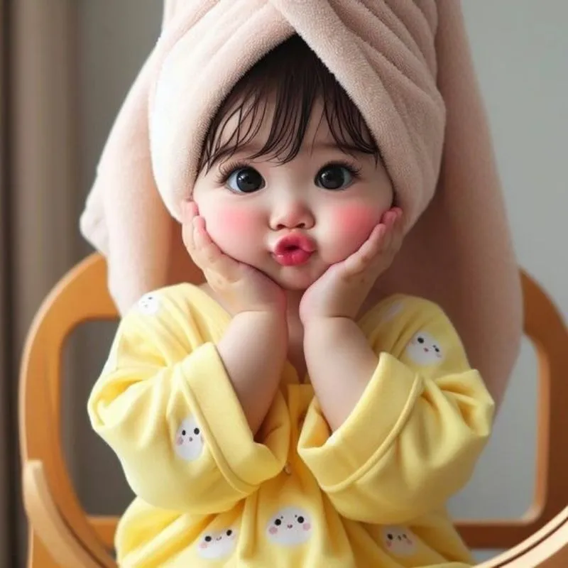 Hình ảnh cô gái chibi cute vẽ AI với mái tóc dài và nơ