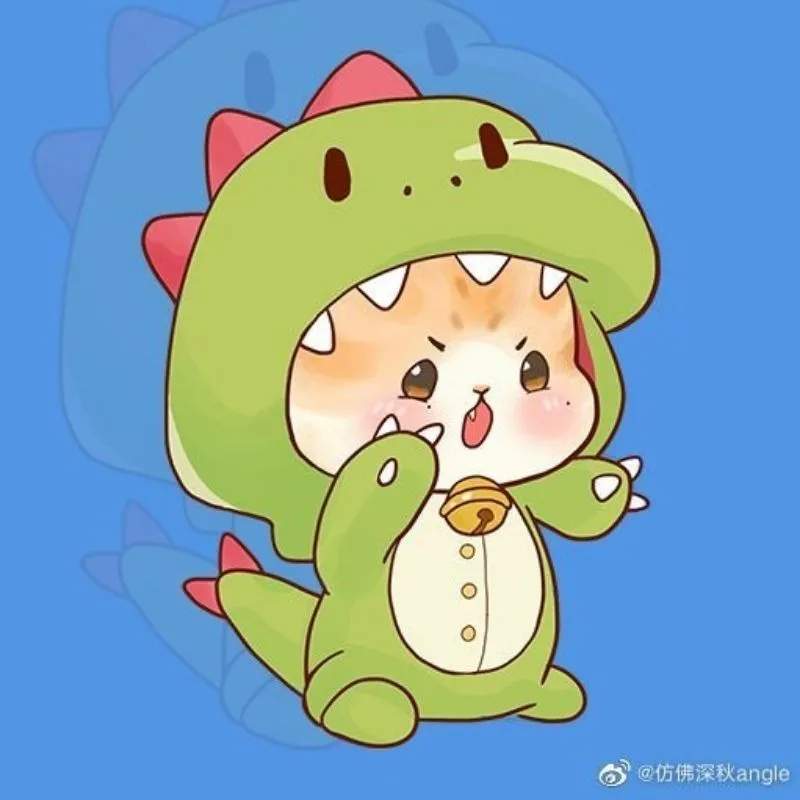 Chibi cô gái dễ thương trên lưng khủng long