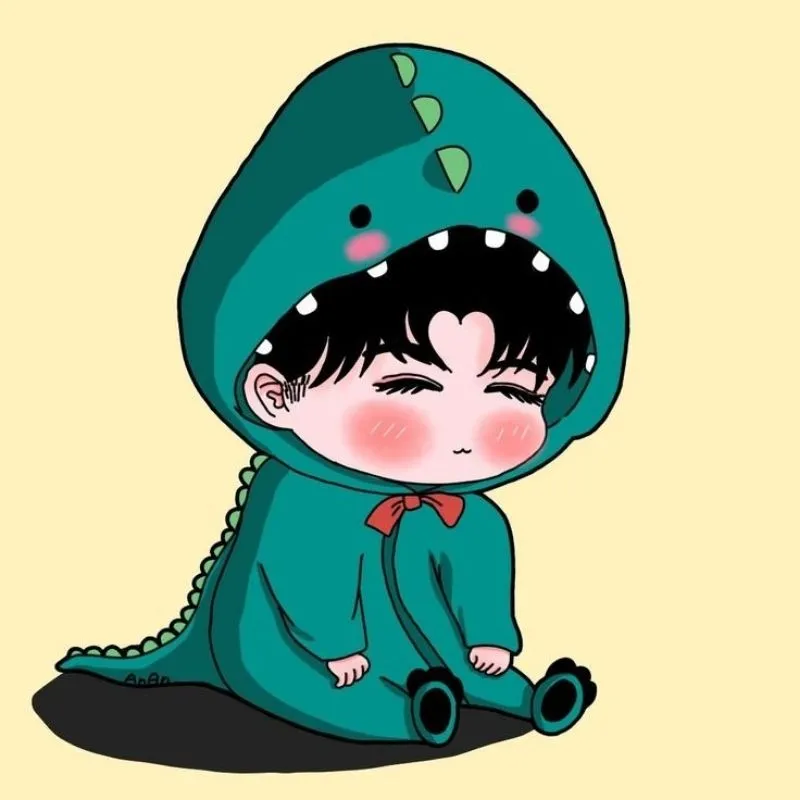 Ảnh cô gái chibi cute đang bay cùng khủng long