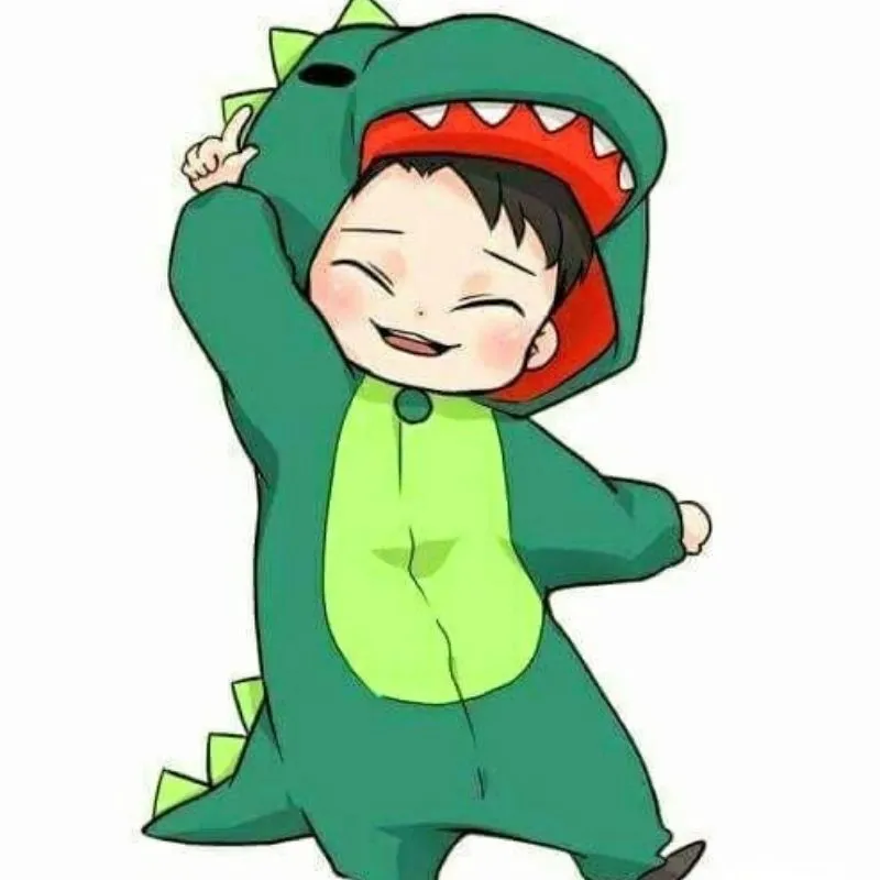 Avatar cô gái chibi dễ thương cùng khủng long đội nón