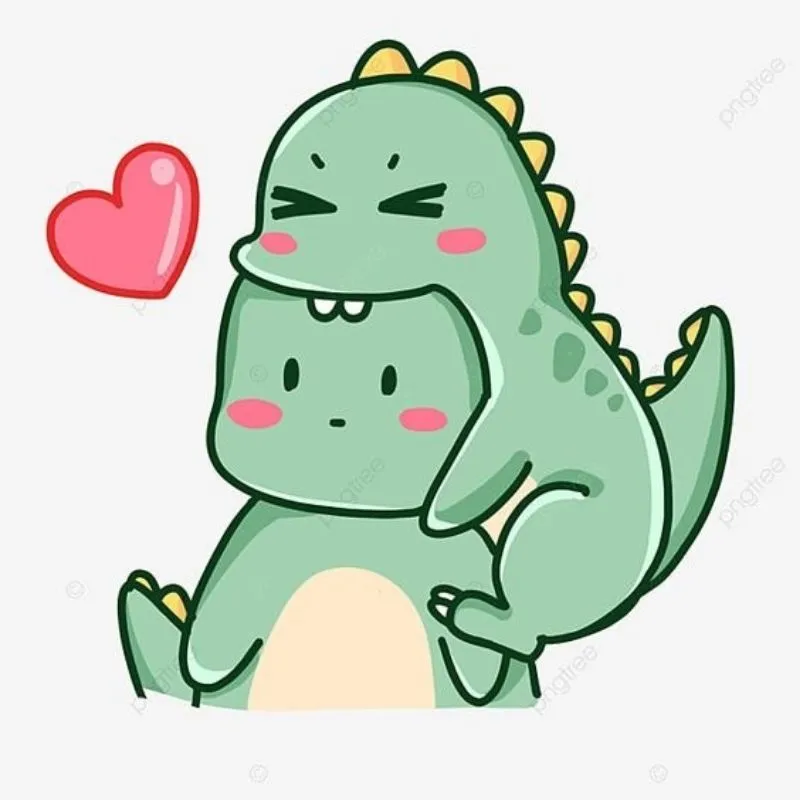 Chibi cô gái dễ thương ngắm nhìn khủng long xanh