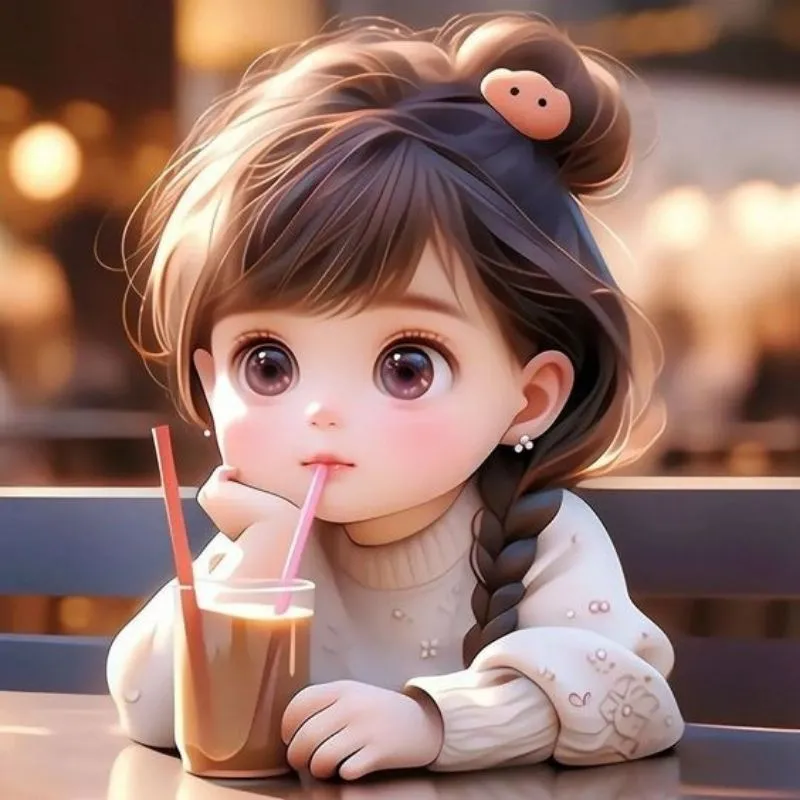 Ảnh cô gái cute chibi với mái tóc dài và nơ