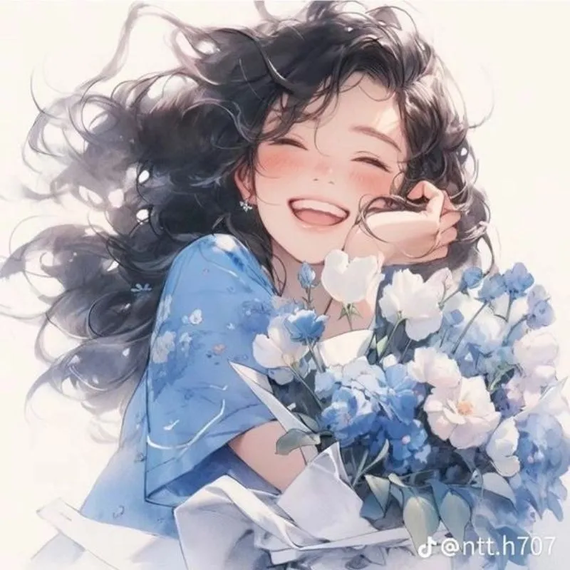 Chibi cô gái dễ thương đội nón lá và áo dài