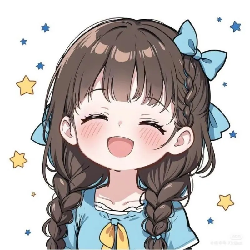 Chibi cô gái dễ thương đeo kính và mỉm cười