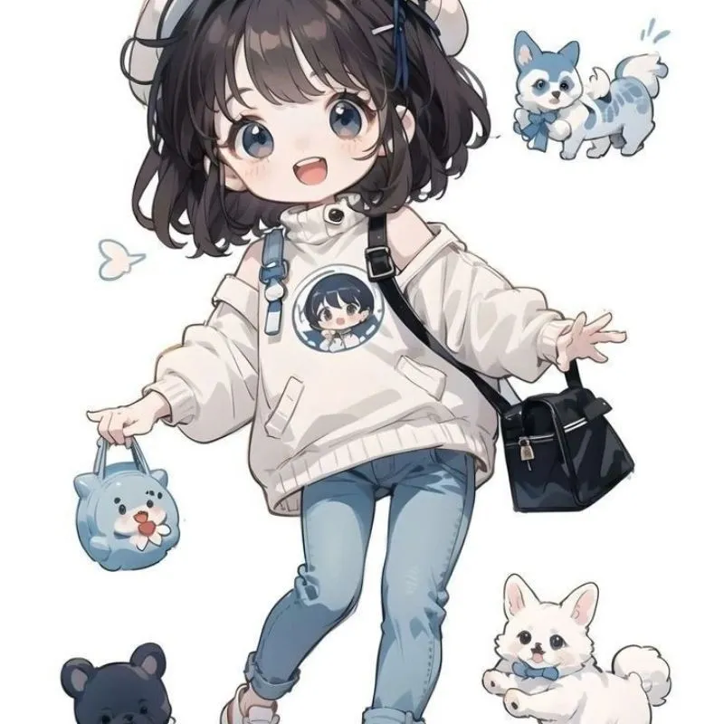 Chibi cô gái dễ thương với nơ cài tóc lớn
