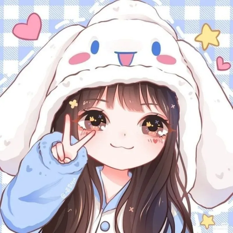Ảnh cô gái cute chibi đeo tai thỏ màu hồng