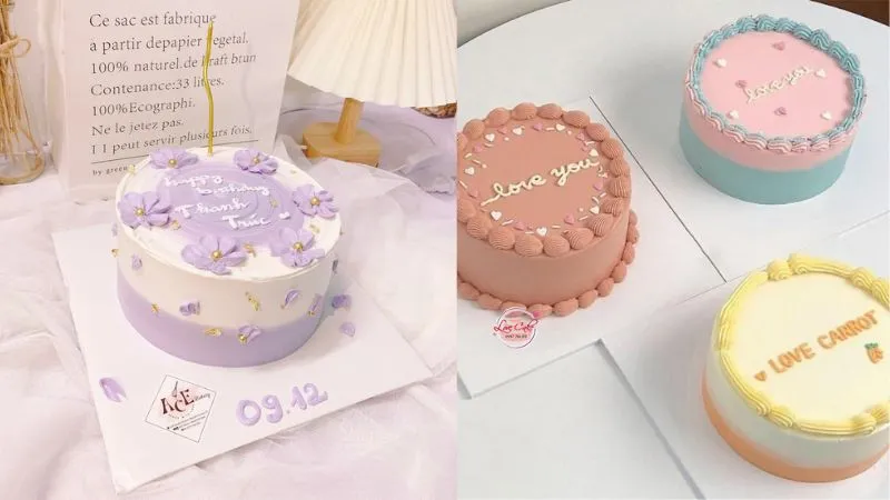 Mẫu bánh kem sinh nhật đơn giản với màu hồng pastel