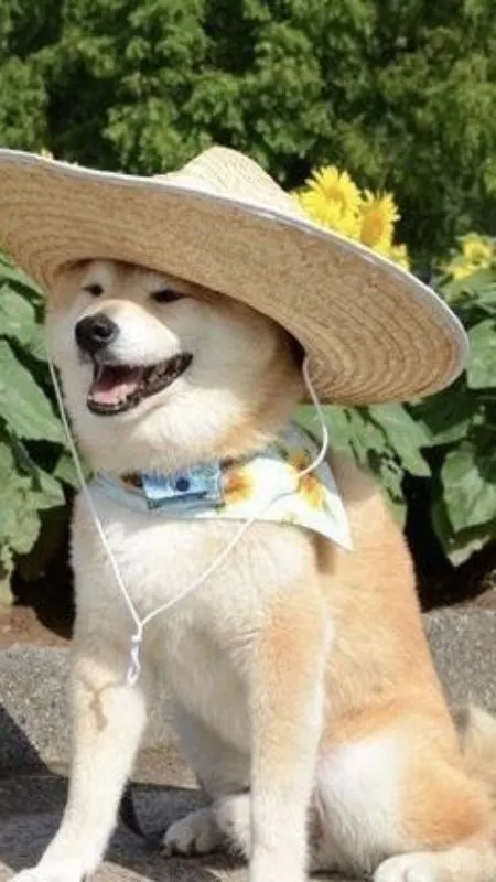 Chú cún nông dân trên cánh đồng hòa hướng dương