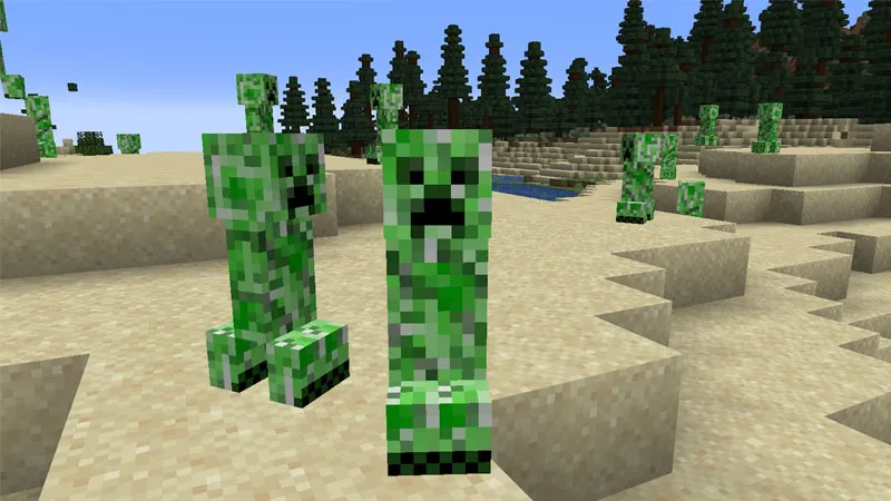 Cận cảnh khuôn mặt của Creeper đáng sợ trong Minecraft