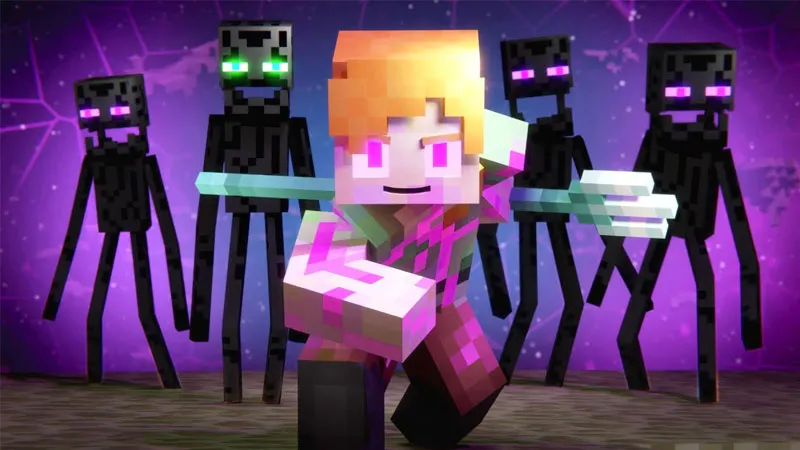 Hình nền Enderman xuất hiện trong cảnh đêm của Minecraft