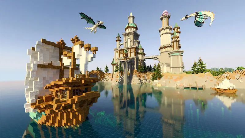 Thung lũng Minecraft hoang sơ với sông suối và cây cối