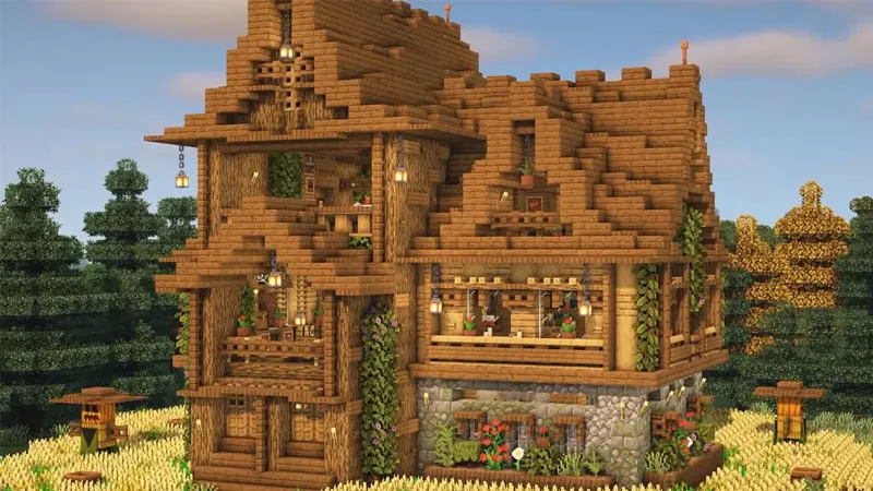 Hang động Minecraft kỳ vĩ với dòng dung nham chảy và các khối đá