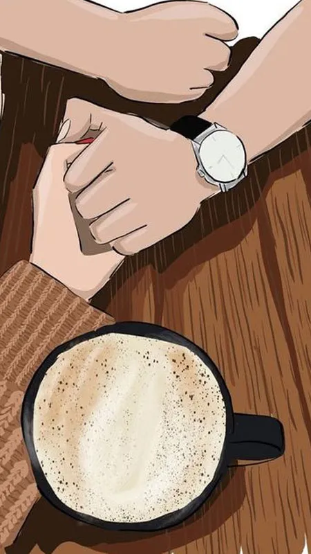 Ảnh nắm tay anime với phông nền là thành phố