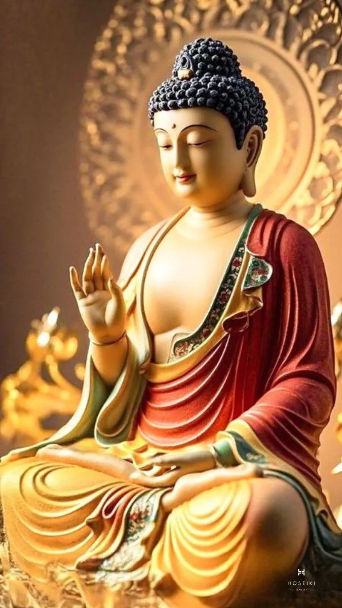 Hình Phật nhẹ nhàng trên nền trang nghiêm và thanh tịnh.