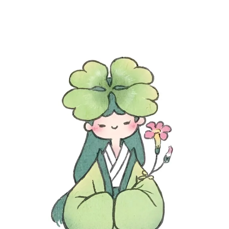 Ảnh cỏ 4 lá cute với nền hình học