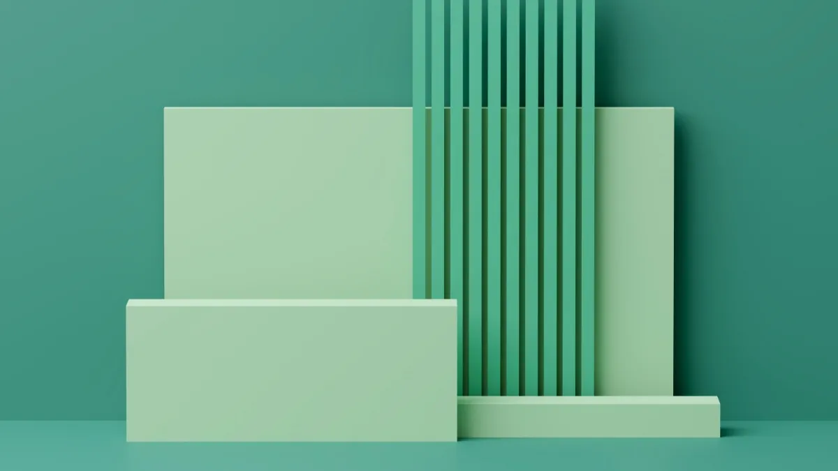 Background xanh pastel với những khung hình vuông trong suốt, tạo chiều sâu