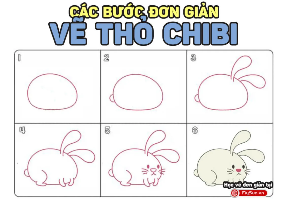 các bước vẽ con thỏ chibi cute đang chạy chi tiết