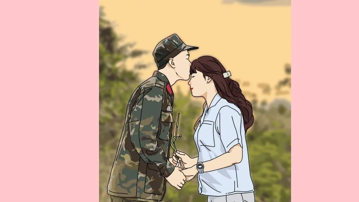 Hình ảnh chibi bộ đội và người thân đơn giản nhưng ý nghĩa