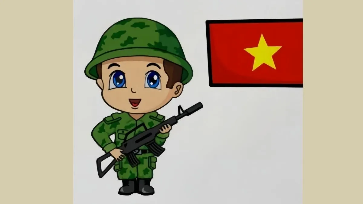 Hình ảnh chibi người lính biên phòng nghiêm nghị nhưng đáng yêu