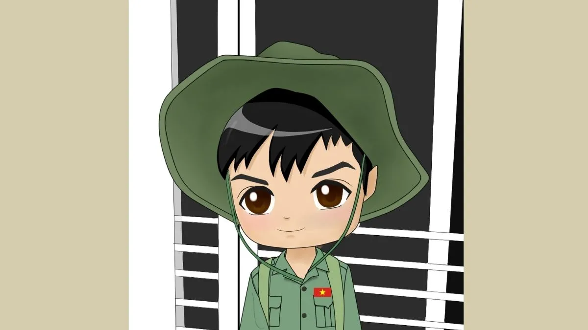 Chibi bộ đội biên phòng với nụ cười lạc quan