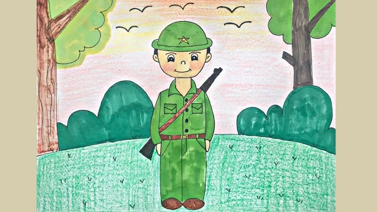 Chibi bộ đội biên phòng đang chào cờ nơi biên giới