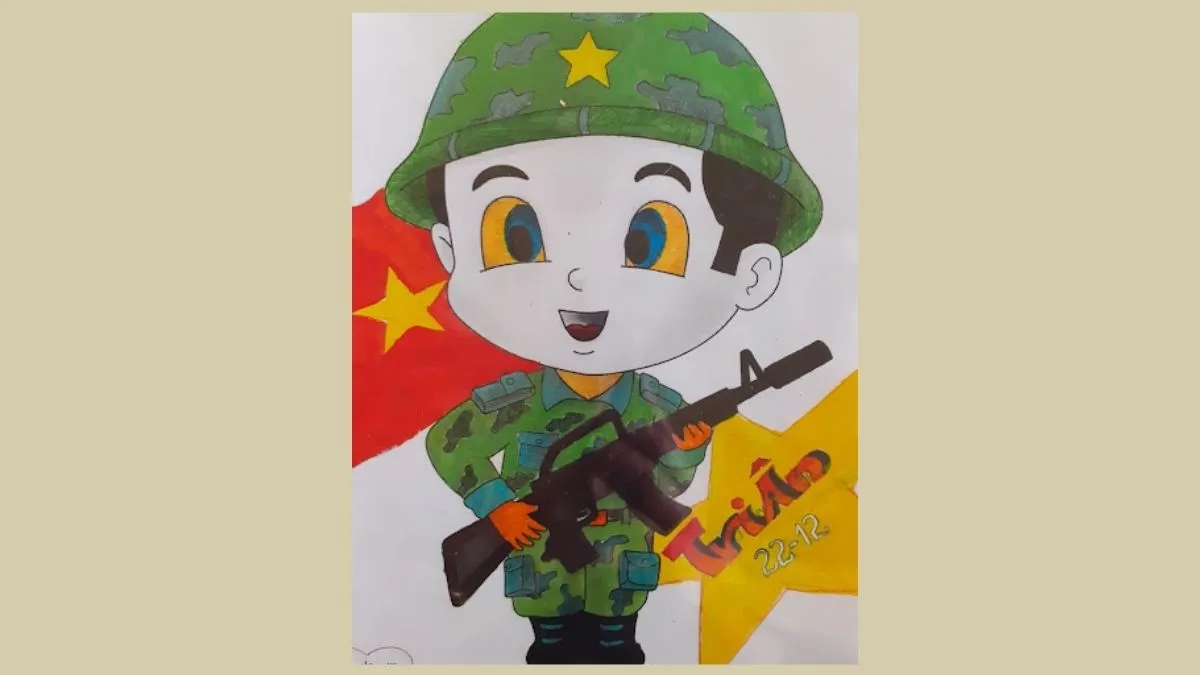 Hình vẽ chibi bộ đội Việt Nam với nét vẽ đơn giản
