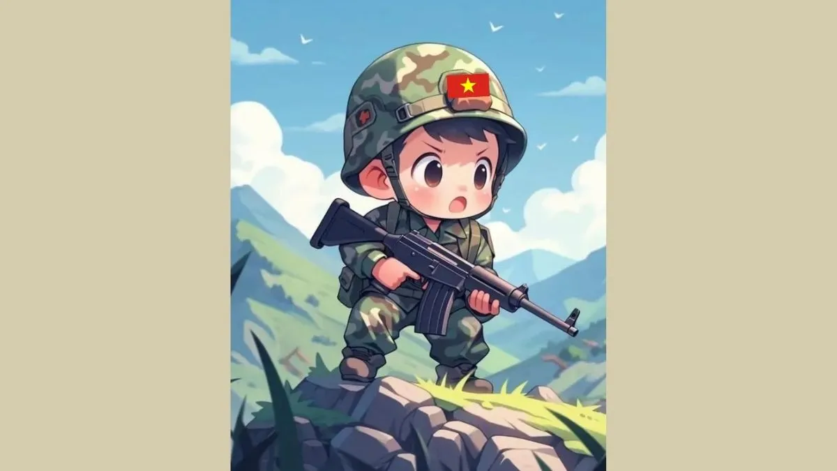 Tranh chibi chú bộ đội đơn giản nhưng đầy ý nghĩa
