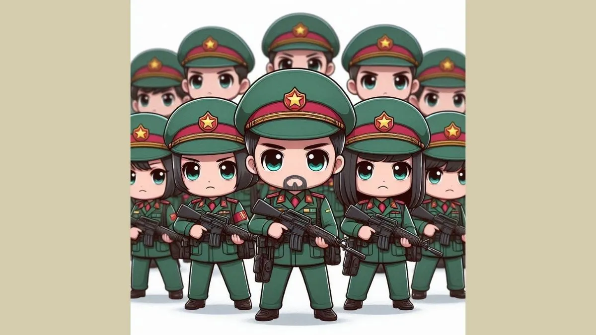 Hình ảnh chibi người lính đơn giản với quân phục truyền thống