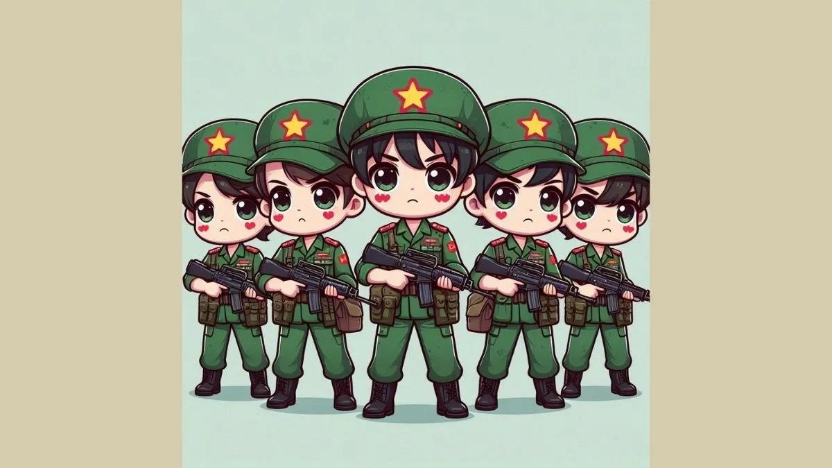 Vẽ chibi bộ đội đơn giản với ba lô và súng