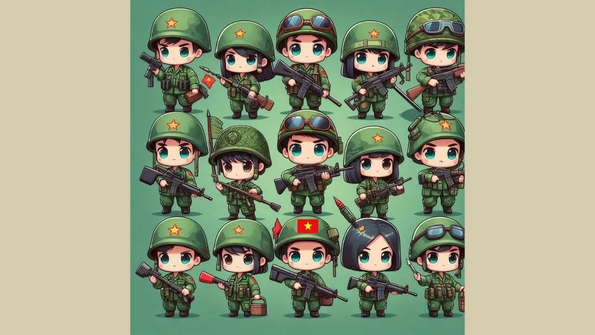 Tranh chibi chú bộ đội đơn giản trong tư thế nghiêm trang
