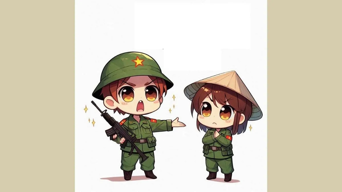 Hình vẽ chibi bộ đội đơn giản với khuôn mặt thân thiện