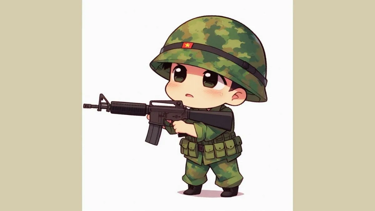 Tranh chibi chú bộ đội đơn giản, đáng yêu