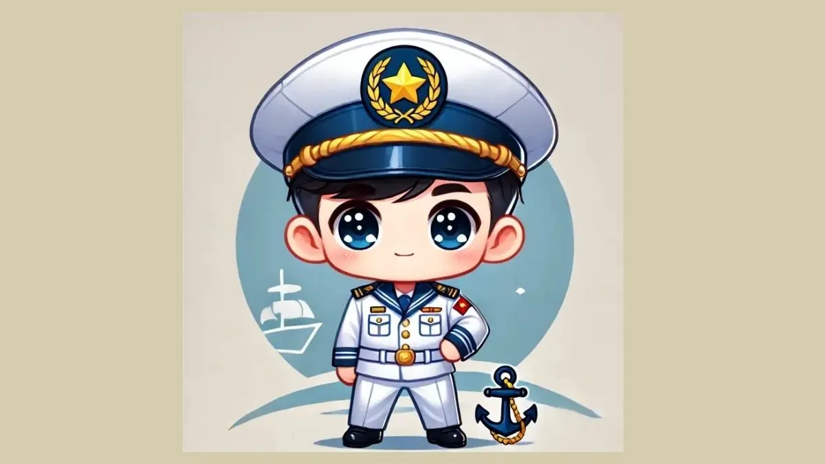 Tranh chibi chú bộ đội hải quân trên tàu