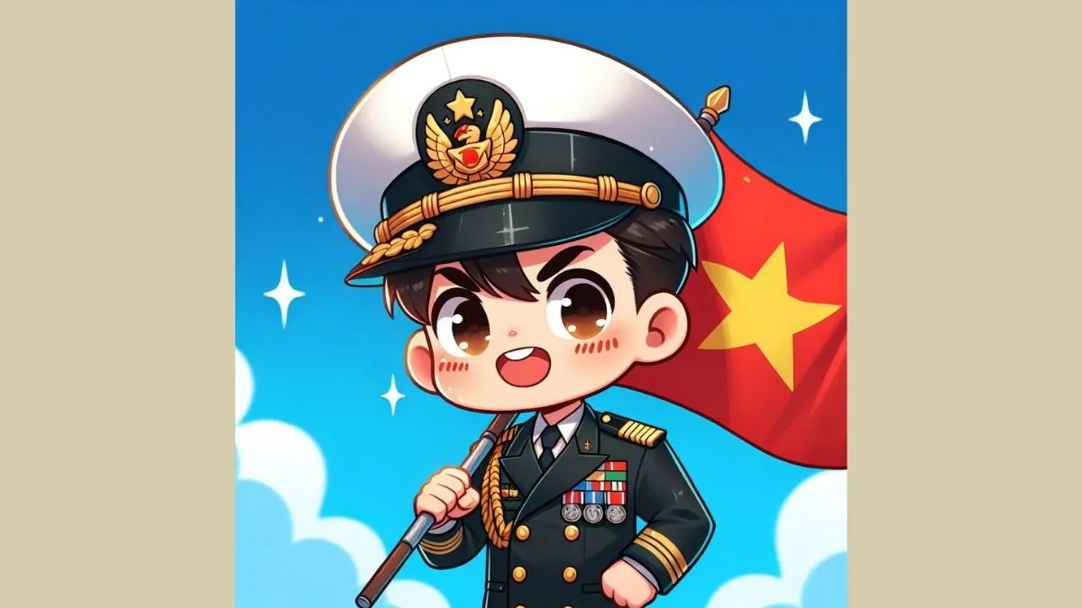 Hình ảnh chibi người lính cầm cờ trong lễ duyệt binh
