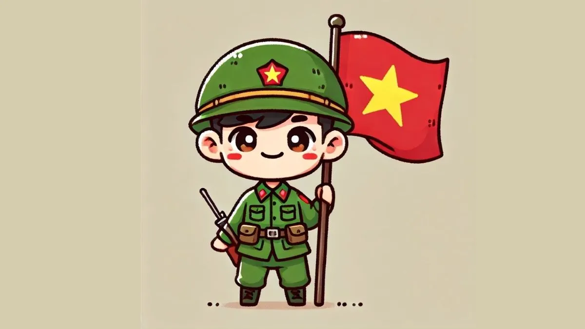 Hình ảnh chibi người lính cầm cờ đầy tự hào