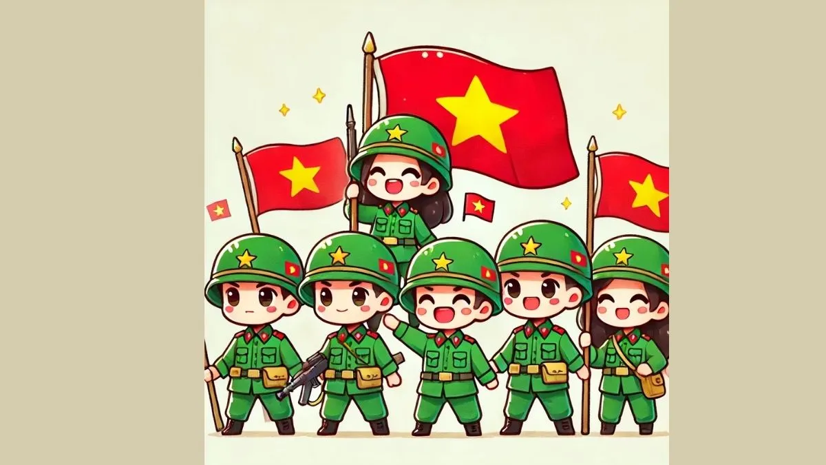 Tranh chibi bộ đội với khuôn mặt ngộ nghĩnh